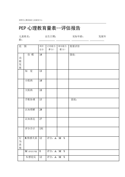 PEP 3心理教育量表 评估报告解析