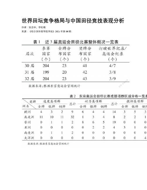 世界田坛竞争格局与中国田径竞技表现分析