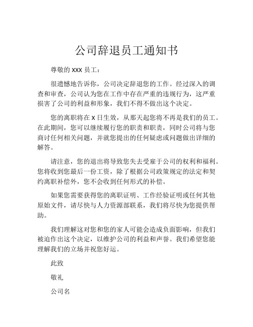 公司辞退员工通知书