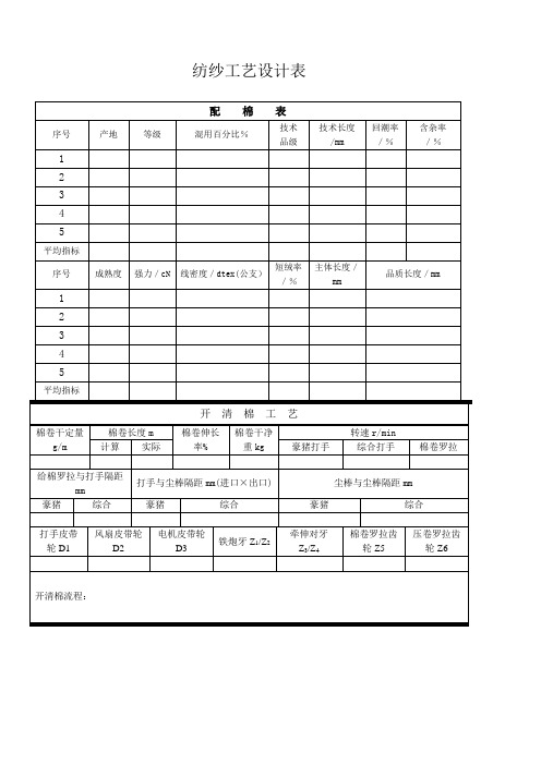 纺纱工艺表A4