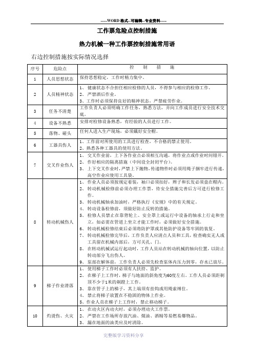 工作票危险点控制措施——通用