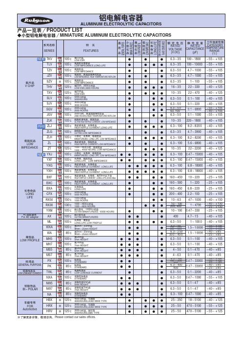 红宝石电解电容产品一览表及规格书