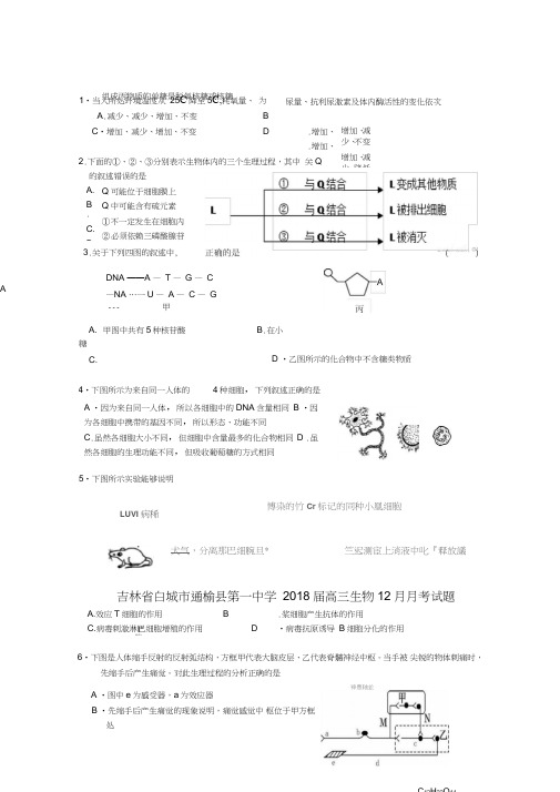 吉林省白城市通榆县第一中学2018届高三生物12月月考试题