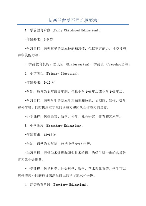 新西兰留学不同阶段要求