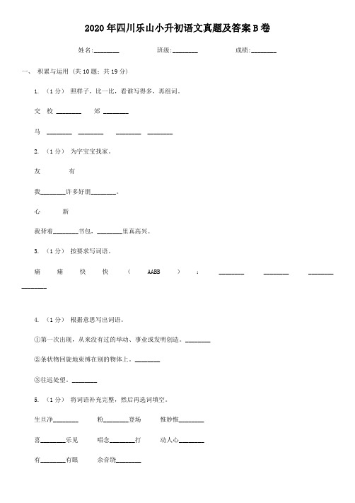 2020年四川乐山小升初语文真题及答案B卷