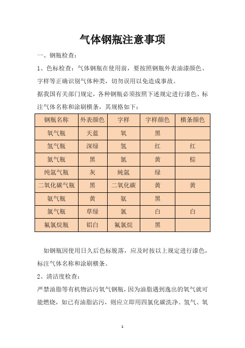 气体钢瓶使用注意事项及管理制度