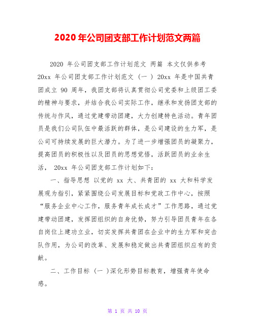 2020年公司团支部工作计划范文两篇