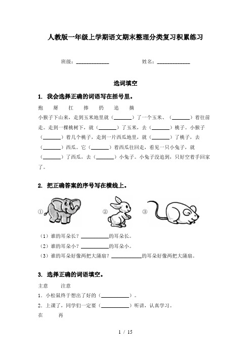 人教版一年级上学期语文期末整理分类复习积累练习