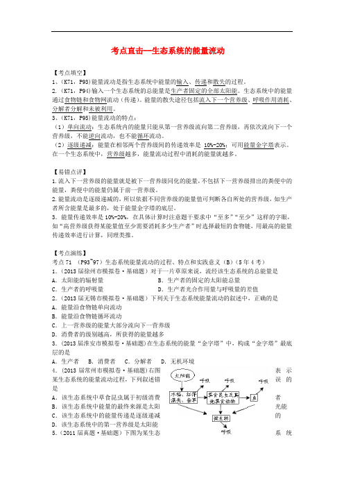 高中生物学业水平测试(易错点评+考点演练+冲A强化) 生态系统的能量流动(含模拟)苏教版