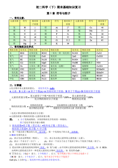 浙教版八年级下科学知识点总结