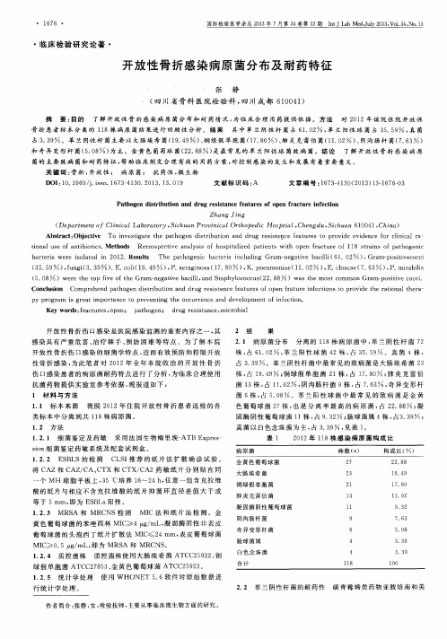 开放性骨折感染病原菌分布及耐药特征