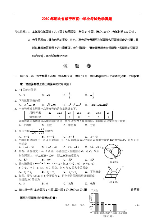 湖北省咸宁市中考真题数学试题