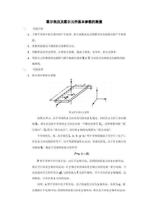 实验报告霍尔效应及霍尔元件基本参数的测量