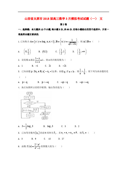 山西省太原市高三数学3月模拟考试试题(一) 文