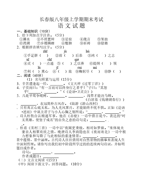 长春版语文八年级2010年12月期末测试试题