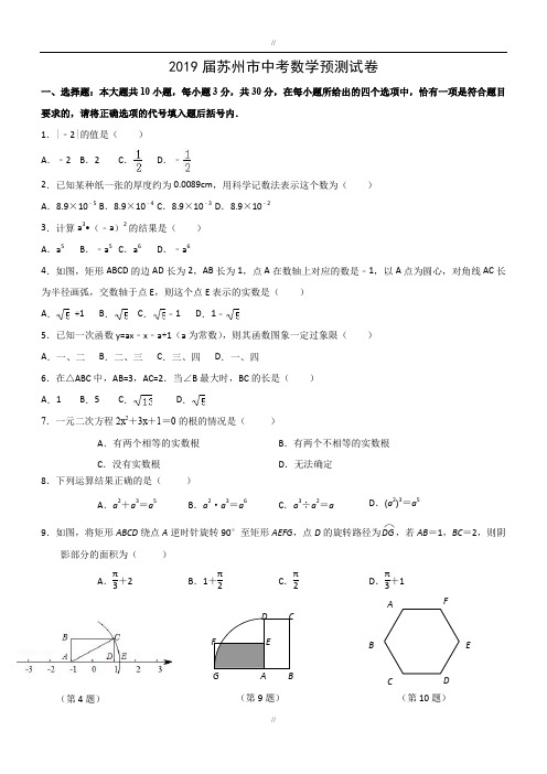 最新江苏省苏州市2019-2020年最新中考数学预测试卷及答案(Word版)(已审阅)