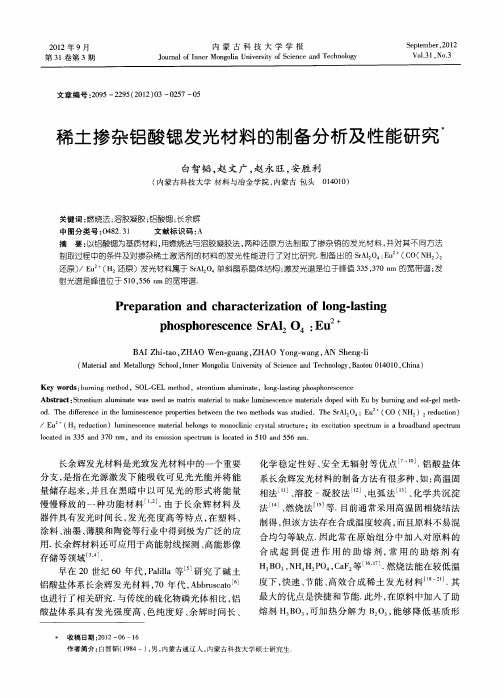 稀土掺杂铝酸锶发光材料的制备分析及性能研究