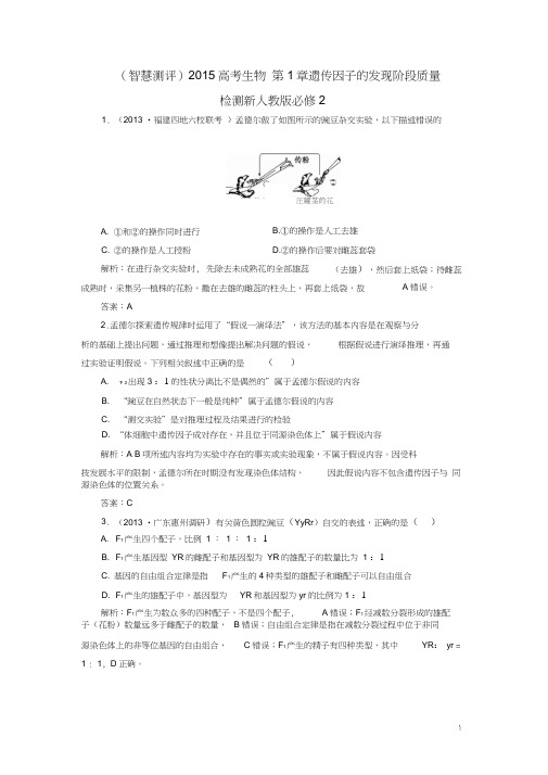 (智慧测评)2015高考生物第1章遗传因子的发现阶段质量检测新人教版必修2