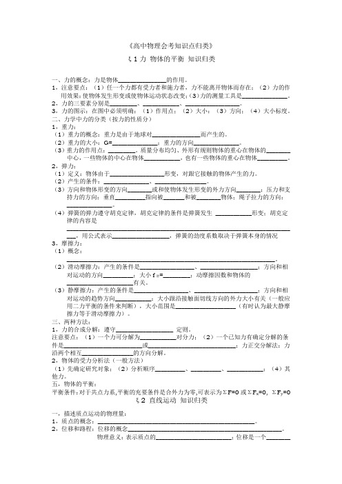 高中物理知识点总结填空