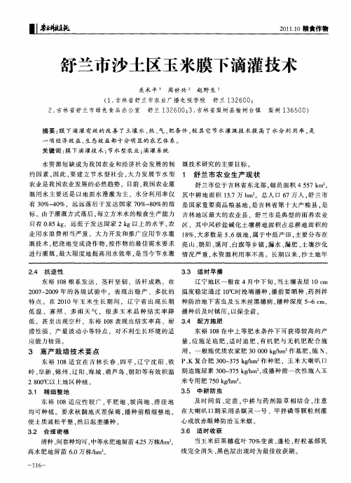 舒兰市沙土区玉米膜下滴灌技术