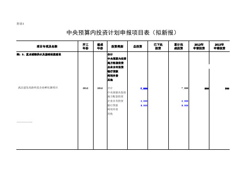 中央预算内投资计划申报项目表