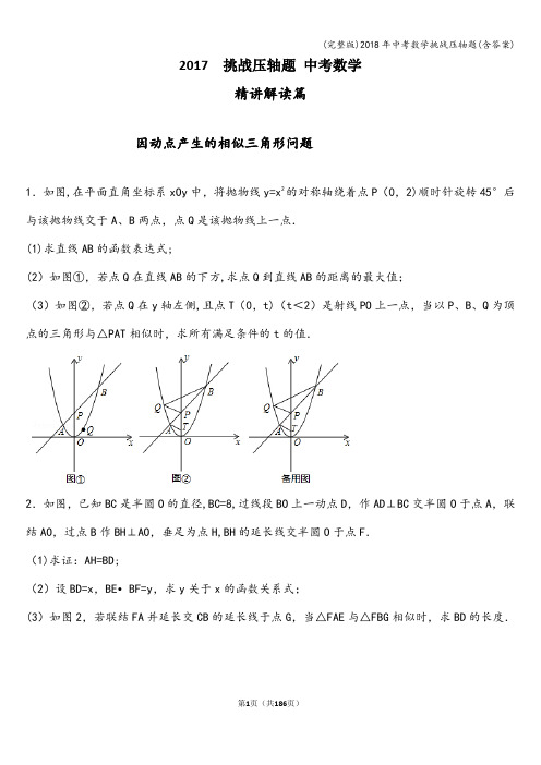 (完整版)2018年中考数学挑战压轴题(含答案)