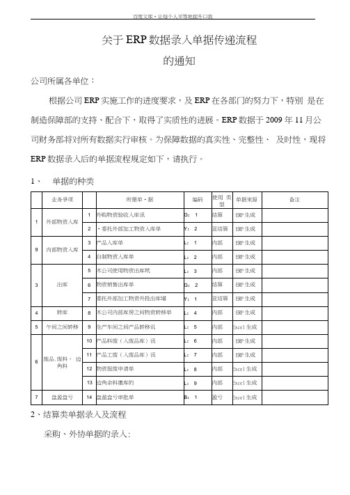 关于ERP数据录入单据传递流程