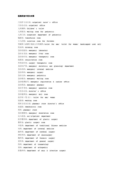 医院科室中英文对照
