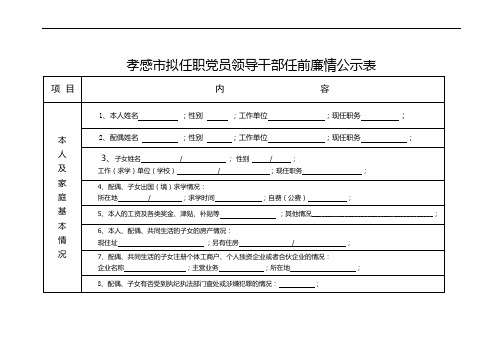 孝感市拟任职党员领导干部任前廉情公示表