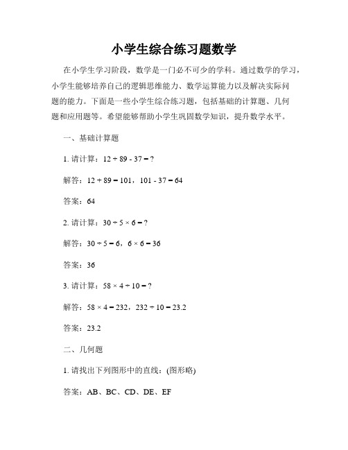 小学生综合练习题数学