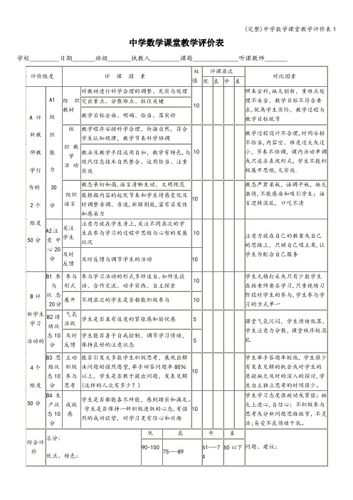 (完整)中学数学课堂教学评价表1