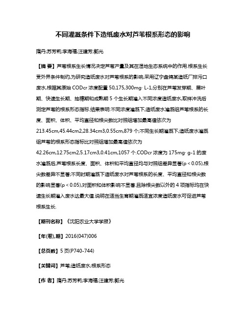 不同灌溉条件下造纸废水对芦苇根系形态的影响