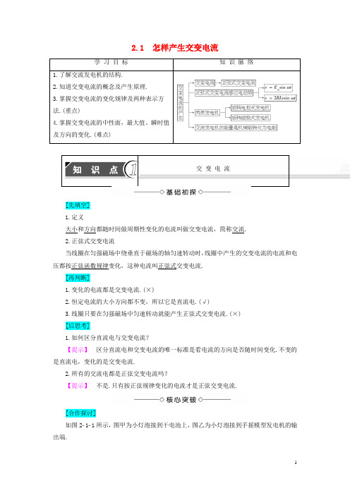 高中物理第2章交变电流与发电机2.1怎样产生交变电流教师用书沪科版选修3-2