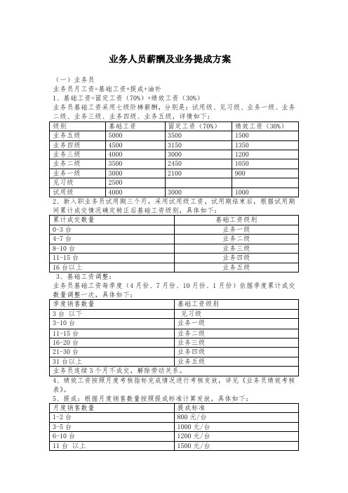 业务人员薪酬及业务提成方案