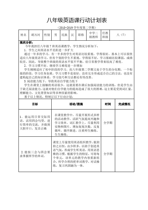 胡万河八年级英语行动计划表