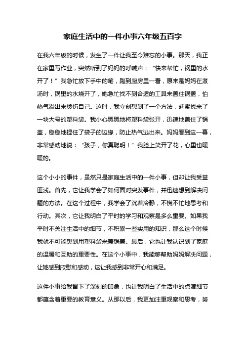 家庭生活中的一件小事六年级五百字