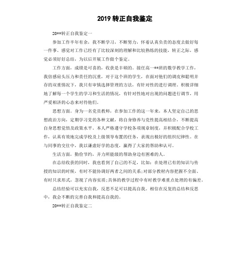 2019转正自我鉴定