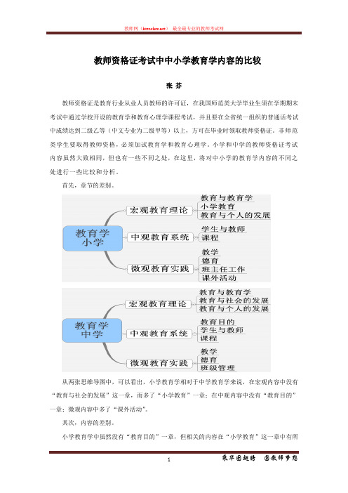 资格证 笔试 解读类 教师资格证考试中中小学教育学内容的比较 张芬 原创