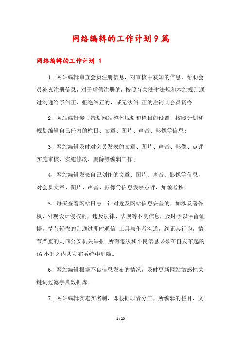 网络编辑的工作计划9篇