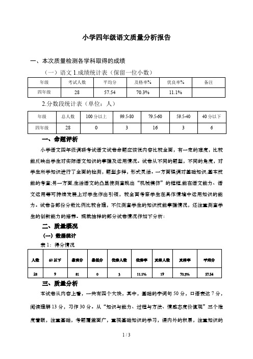 小学四年级语文质量分析报告