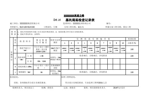 截水沟排水沟基坑检查记录表(填写示例)