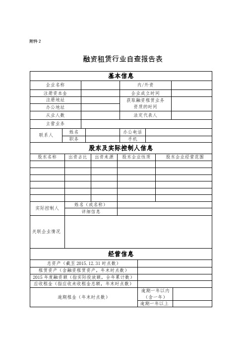 融资租赁行业自查报告表.doc