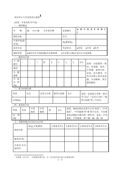 南京审计大学试卷设计蓝图