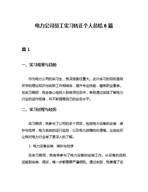 电力公司员工实习转正个人总结6篇