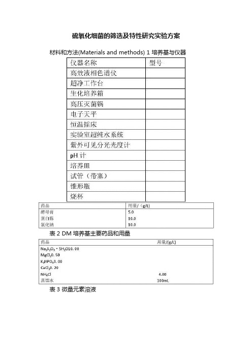 硫氧化细菌的筛选及特性研究实验方案