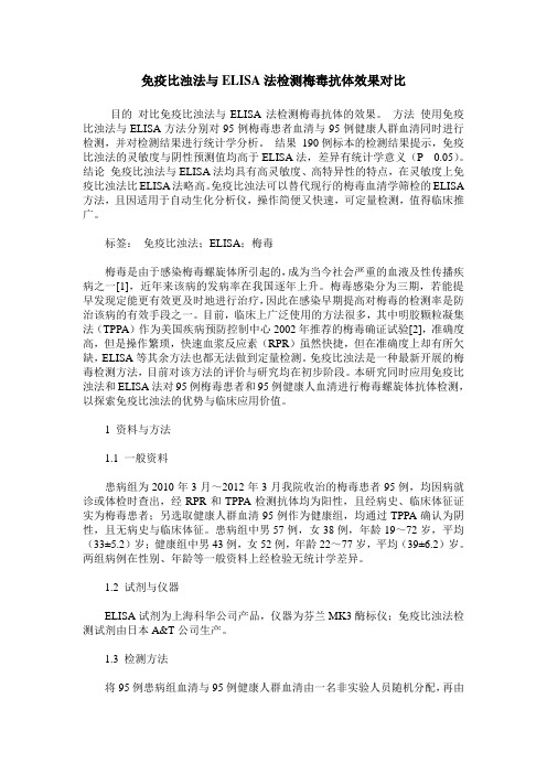 免疫比浊法与ELISA法检测梅毒抗体效果对比