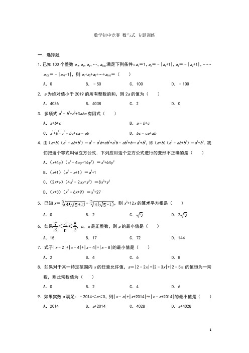 数学初中竞赛 数与式 专题训练(含答案)