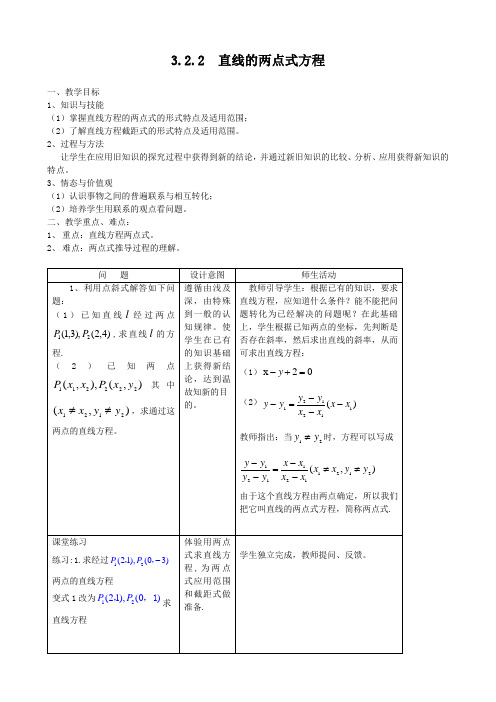 高中数学必修二《直线的两点式方程》优秀教学设计