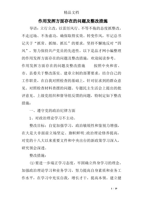 作用发挥方面存在的问题及整改措施