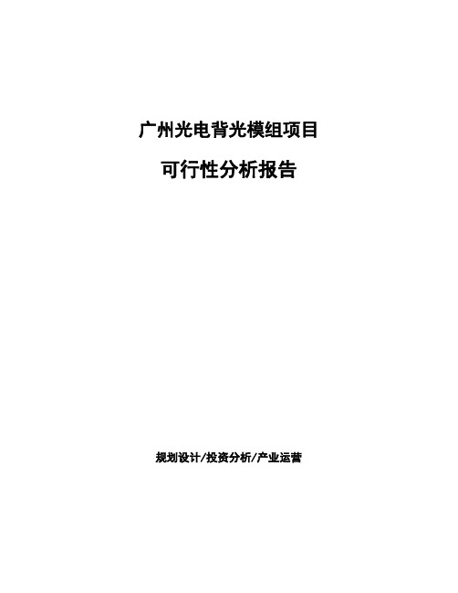 广州光电背光模组项目可行性分析报告(立项报告)